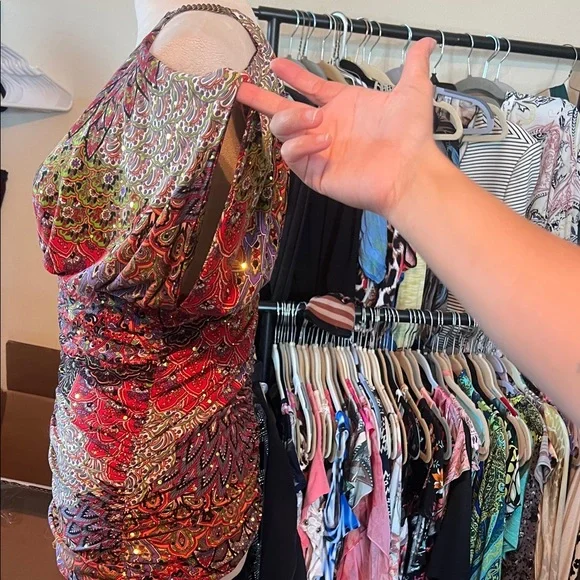 Boston Proper Black Multicolor Paisley Blouse - Picture 5 of 8